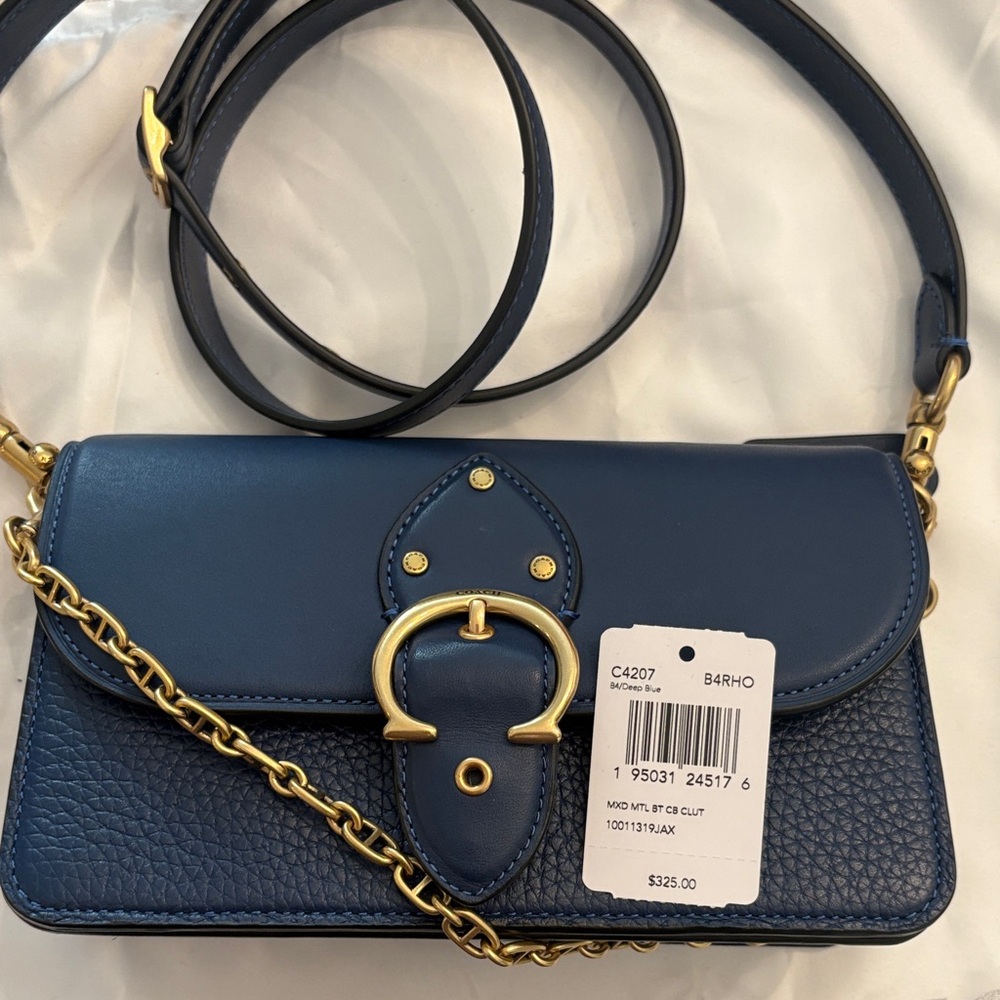 Coach Navy Leather Crossbody Bag with Gold Accents